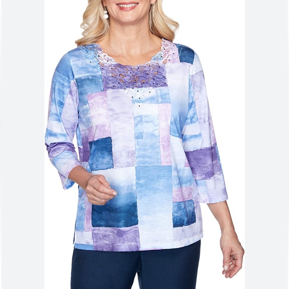 Alfred Dunner - Wisteria Lane Watercolors Patchwork Top - Size 1X
